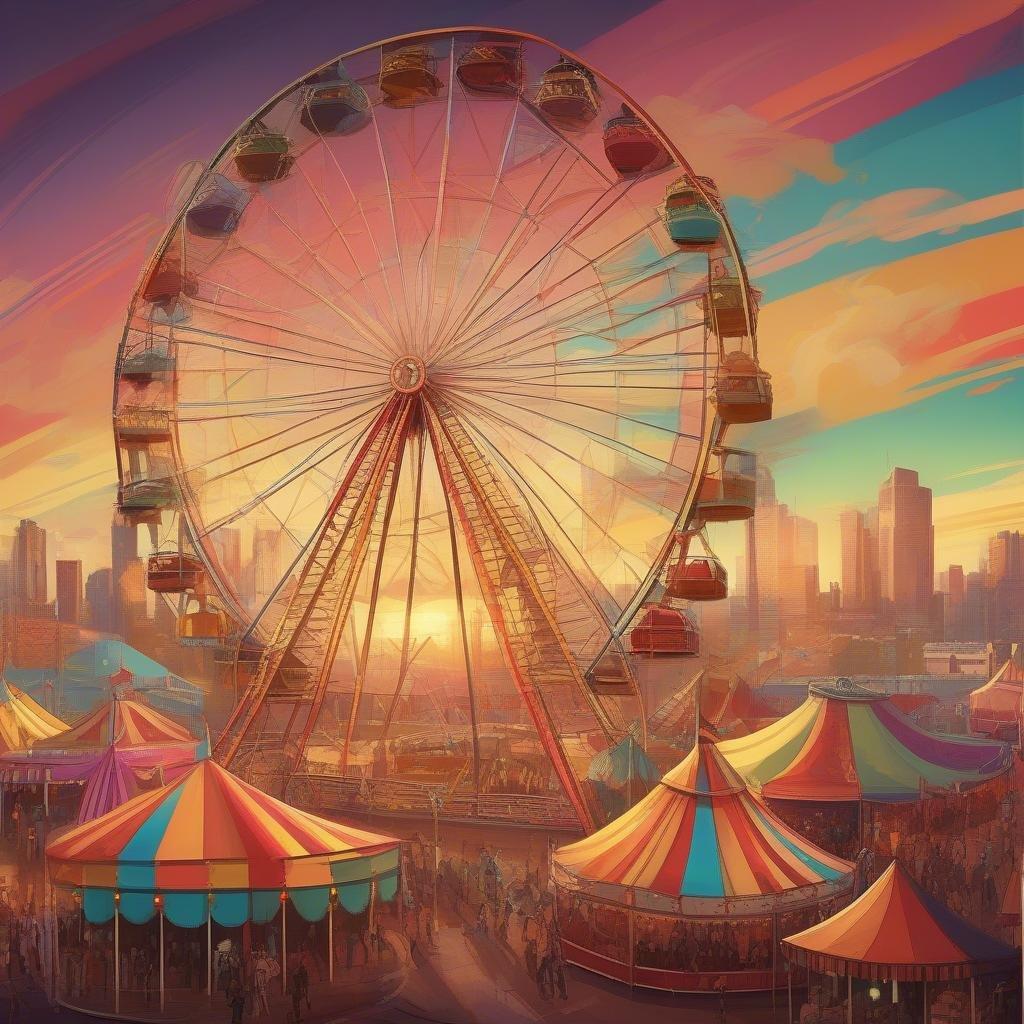 A vibrant and colorful carnival at night, perfect for desktop and mobile wallpapers.