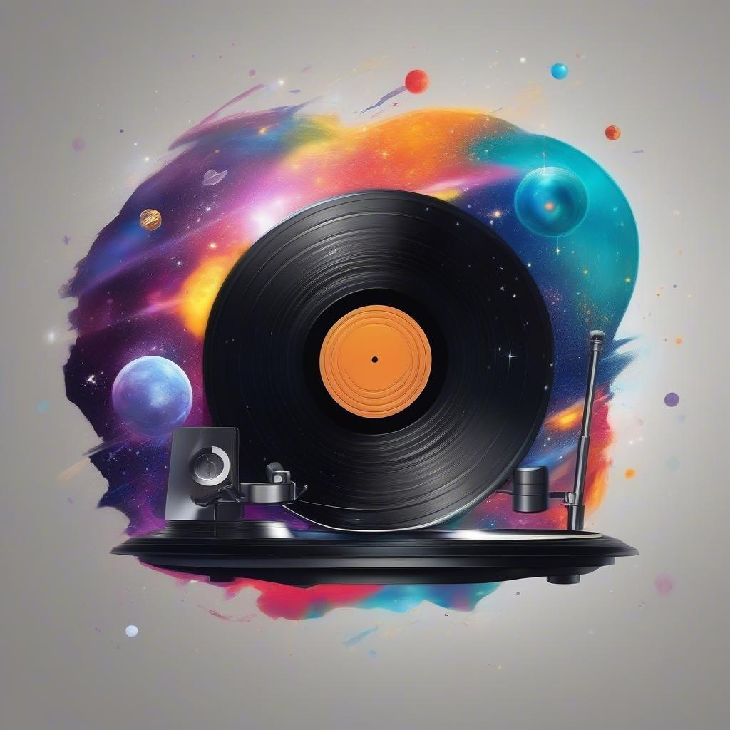 A cosmic journey through the universe, where the rhythm of the stars resonates with the beat of a vinyl record.