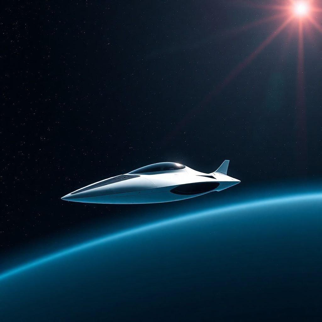 Travel the cosmos in style with this sleek, futuristic spacecraft. The minimalist design speaks to an aesthetic that values simplicity and elegance amidst the vastness of space.