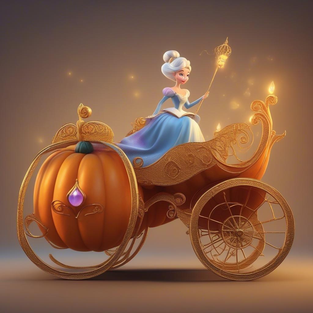 A princess rides in a pumpkin carriage, surrounded by fantasy and adventure.