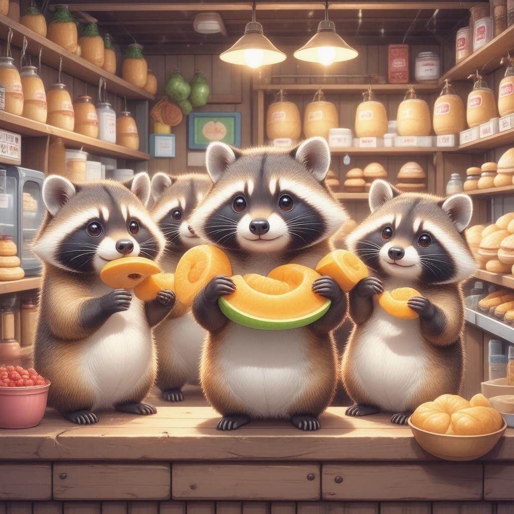 Get ready for a delightful anime-style adventure with this wallpaper featuring a group of mischievous tanuki stealing a batch of melon pan. The warm, inviting atmosphere and whimsical scene make for a perfect addition to any desktop or mobile device.