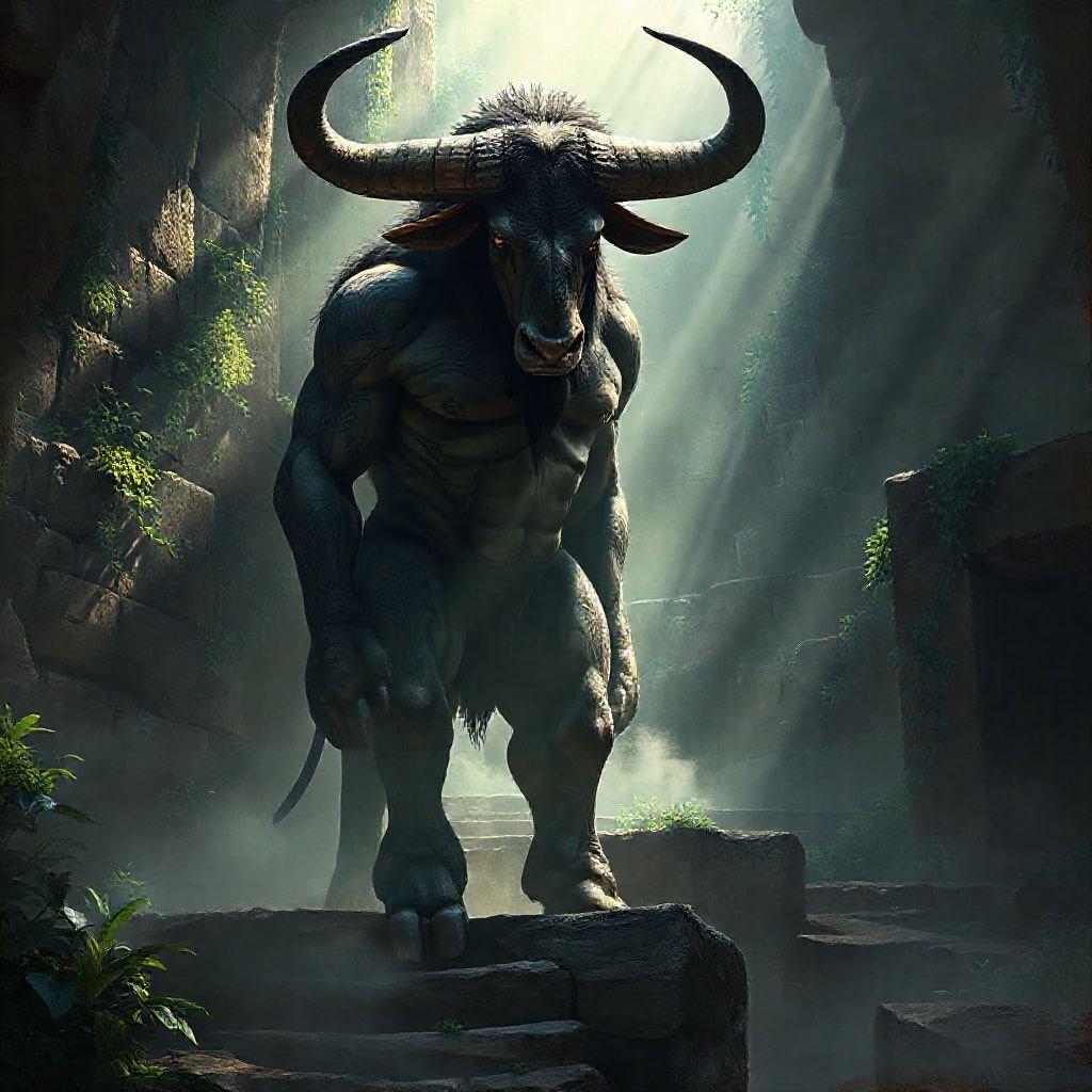 Unleash the power of the Minotaur, a mythical creature from ancient Greek legend, in this stunning fantasy wallpaper. Perfect for desktop and mobile use, this image captures the essence of the Minotaur's fierce and powerful nature, making it a great addition to any fantasy-themed collection.