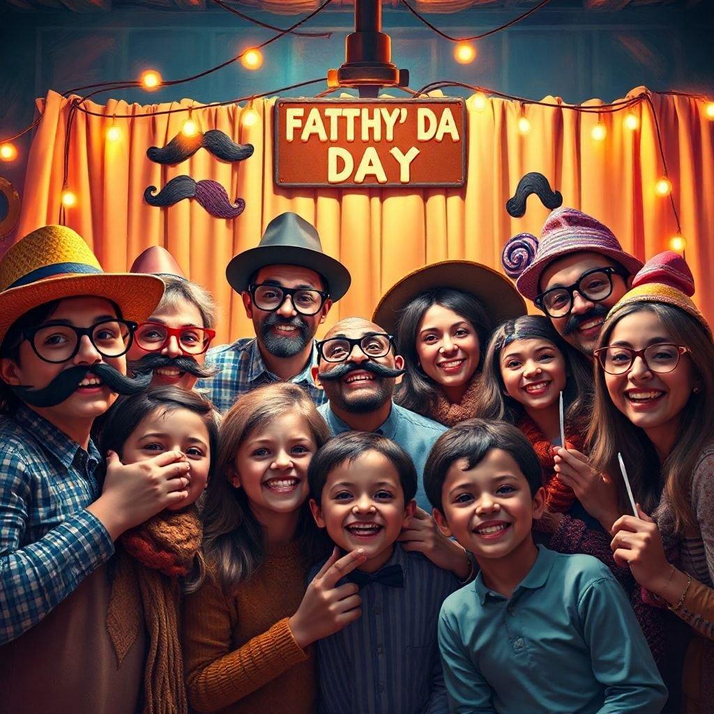 Celebrate Father's Day with this beautiful wallpaper, perfect for desktop and mobile use. The image features a group of people posing for a photo, with a sign that reads 'FATTHY' DA DAY' in the background. The overall atmosphere is fun and playful, making it a great way to show appreciation for dads and father figures.