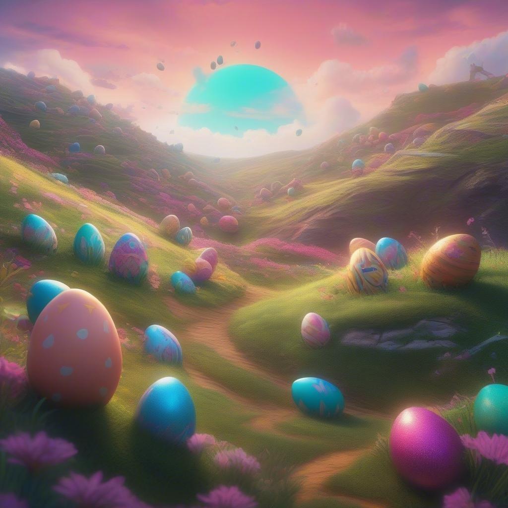 Step into a magical landscape where the hills are alive with the joy of spring and the charm of Easter. This enchanting wallpaper, inspired by fairytale landscapes, is awash with vibrant egg-themed fantasy elements that make it perfect for your desktop or mobile device.