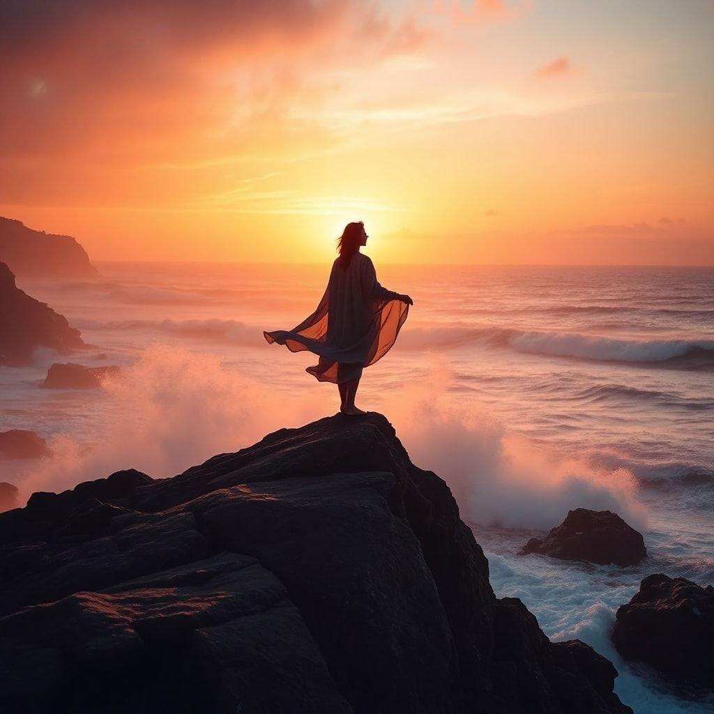 Uma vista serena e deslumbrante do pôr do sol sobre o oceano, perfeita para o seu papel de parede de desktop ou móvel.