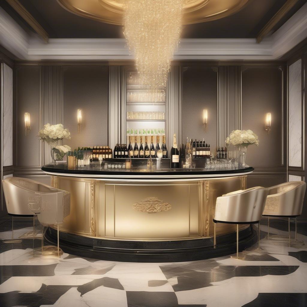 Découvrez le charme d'un bar à cocktails luxueux, avec du champagne sur glace et une ambiance accueillante pour des rassemblements sophistiqués.