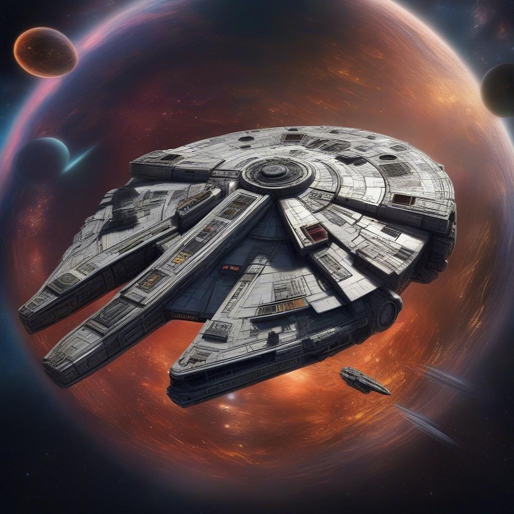 An iconic starship from the sci-fi fantasy genre, reminiscent of a galaxy far, far away.