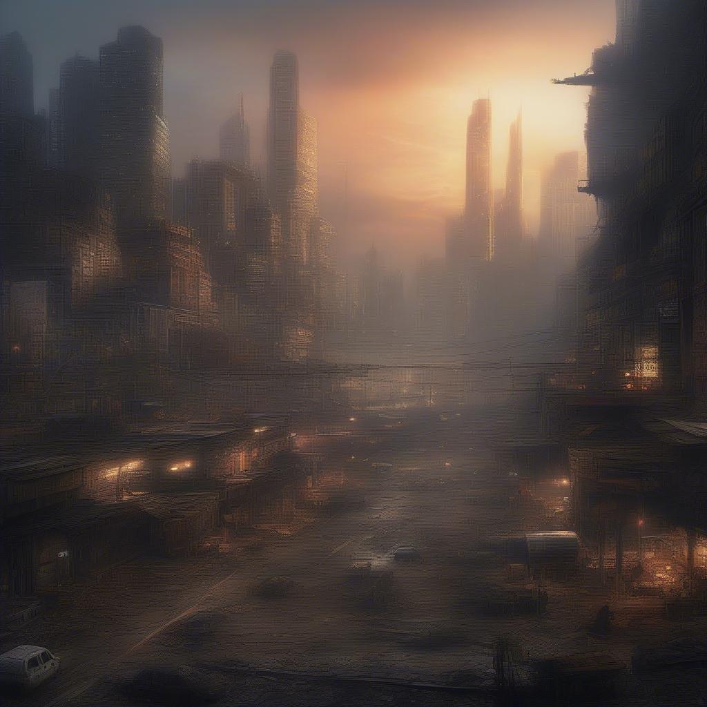 Une scène urbaine atmosphérique sous la douce lueur des lumières néon, un témoignage de l'attrait de la vie urbaine après le coucher du soleil. Des vibrations nostalgiques et futuristes se mêlent dans ce tableau cyberpunk.