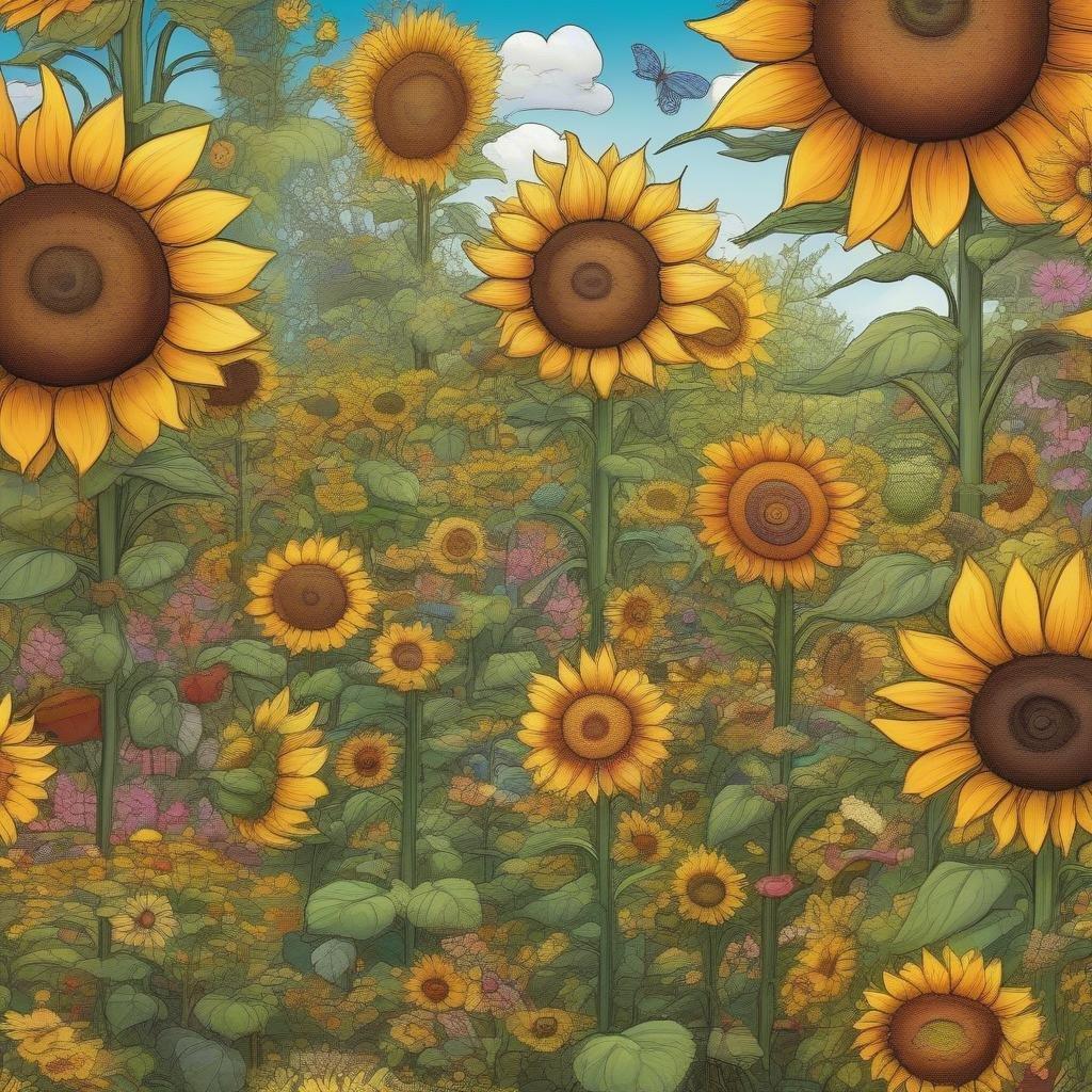 Embark on an adventure through a vibrant field of sunflowers that stretches to the horizon. With their bright faces turned towards the sky, they seem to be singing under the open blue expanse. This wallpaper brings a touch of nature's wonder and whimsy straight to your desktop.