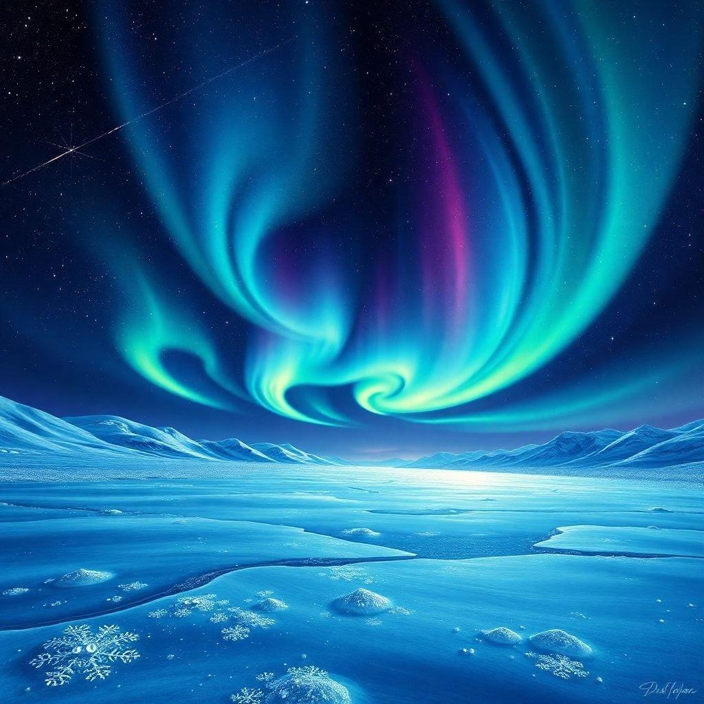 This stunning wallpaper captures the breathtaking beauty of the Aurora Borealis, also known as the Northern Lights. The vibrant green and purple hues dance across the night sky, creating a mesmerizing display of natural wonder.