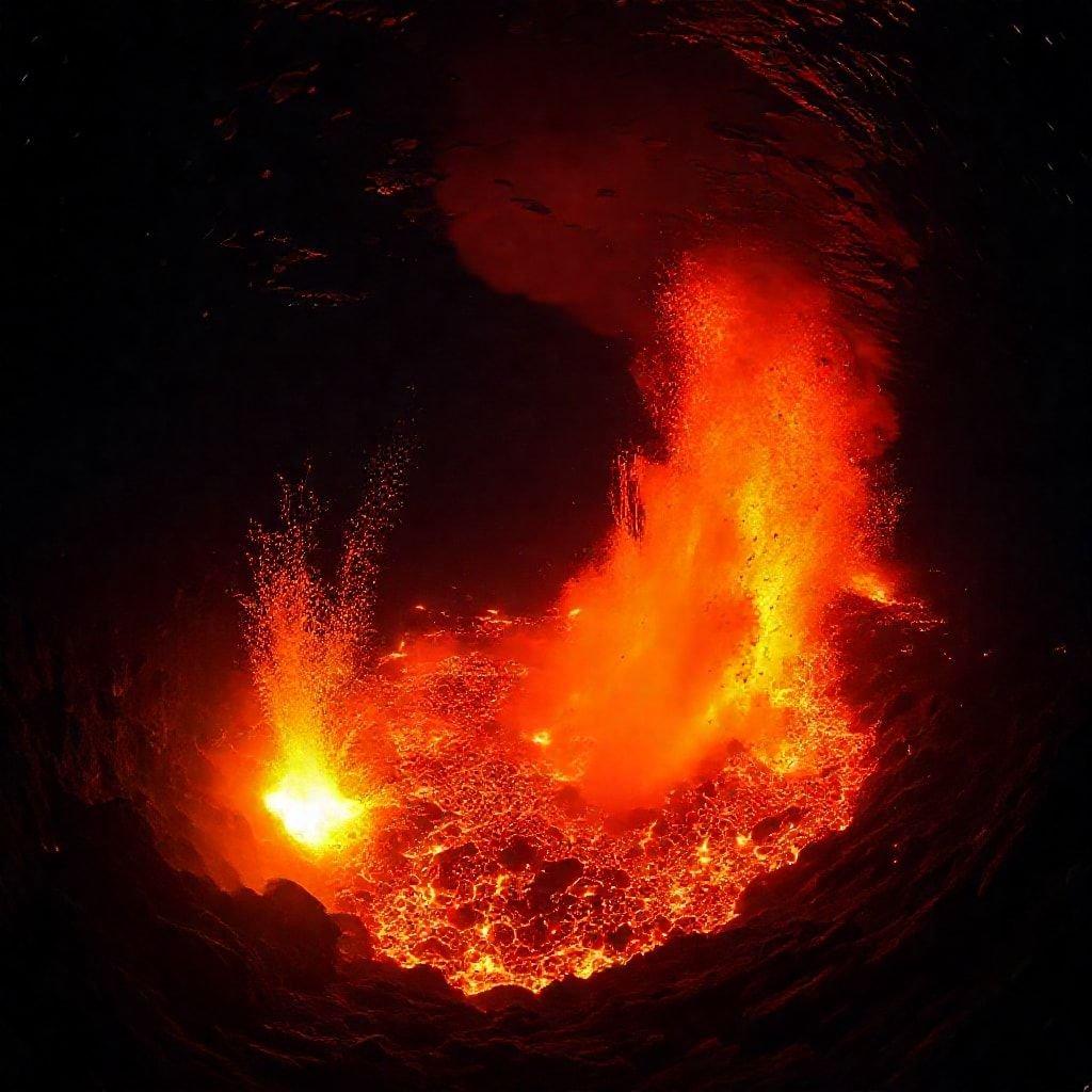 Esta imagen captura la impresionante belleza de una erupción de volcán submarino, mostrando el poder crudo y la majestuosidad de la naturaleza.