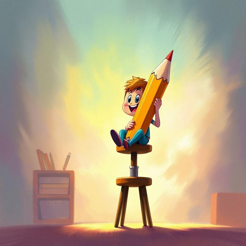 This fun back-to-school image features an energetic cartoon boy sitting atop a wooden stool in front of an open book, ready for learning adventures! The vibrant colors and cheerful character will make any device feel welcoming.