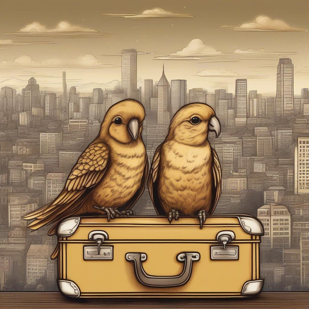 A cute illustration of two birds sitting on a suitcase, reminding us that travel can be enjoyed by all creatures great and small.