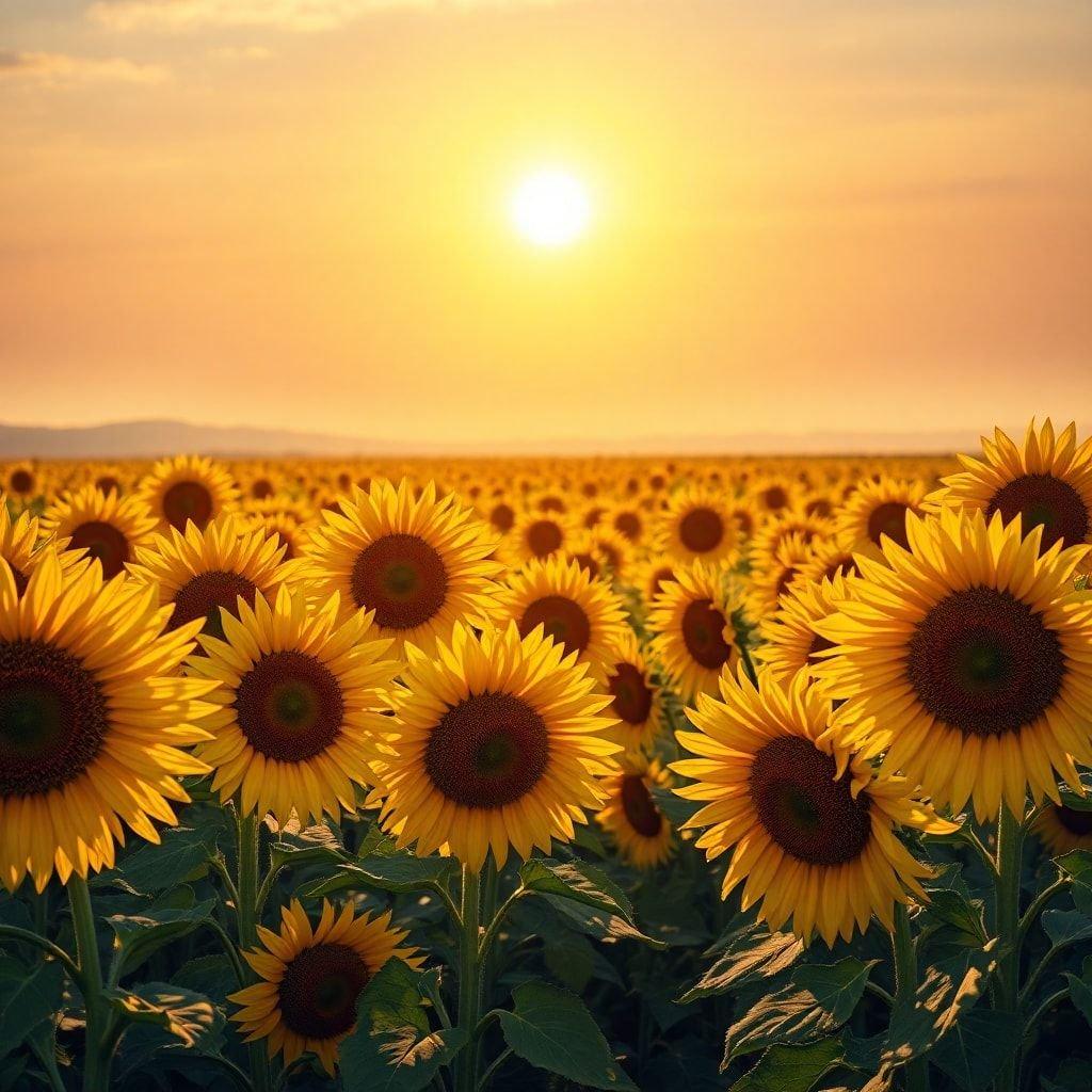 A breathtaking sunset over a field of sunflowers, perfect for your desktop or mobile wallpaper.