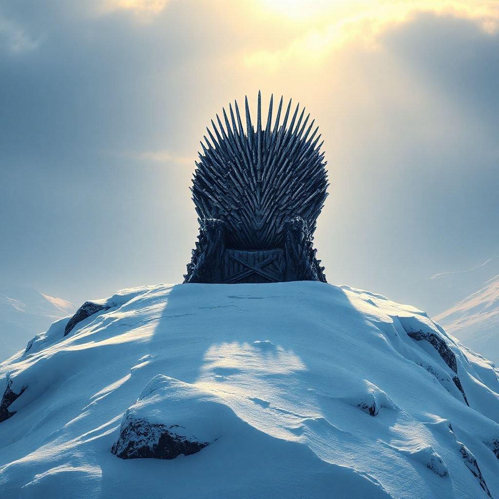 O majestoso Dragão de Gelo, guardião do Trono Congelado, preside sobre a terra em um país das maravilhas de inverno.