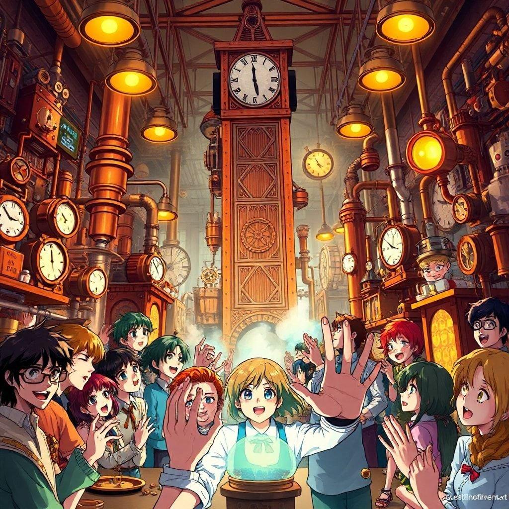 Step into a world of wonder and discovery with this captivating steampunk laboratory wallpaper. The intricate details and warm glow of the overhead lights create a sense of anticipation, drawing you into the world of curious people and their Anime-like expressions.