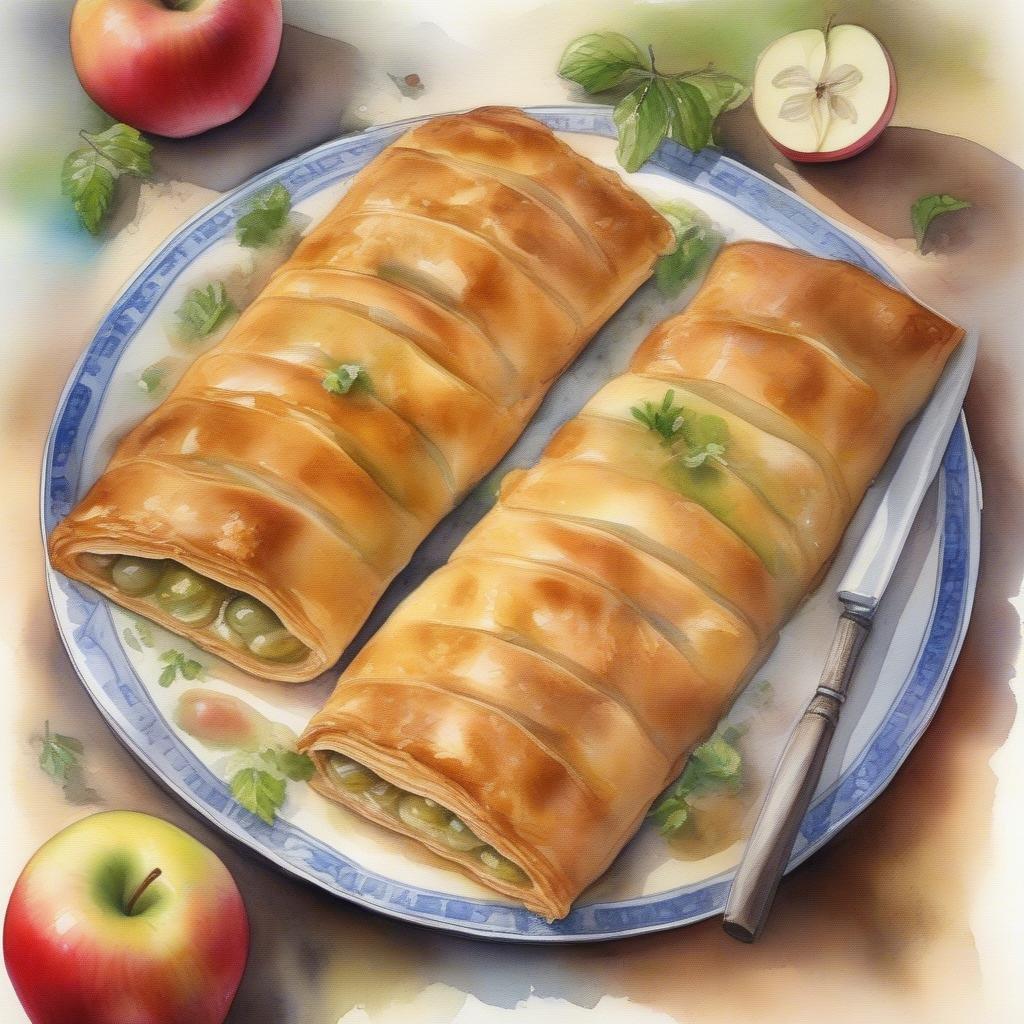 Indulge in the festive spirit of Oktoberfest with this stunning wallpaper, featuring a delectable strudel as its centerpiece. The golden-brown pastry, adorned with a delicate lattice pattern, is a true delight for the eyes. The juicy green apples peeking out from the center add a pop of color and freshness to the image, making it a perfect representation of the season's bounty. Whether you're looking to add a touch of autumnal charm to your desktop or mobile device, this wallpaper is sure to bring a smile to your face and a sense of warmth to your digital space.