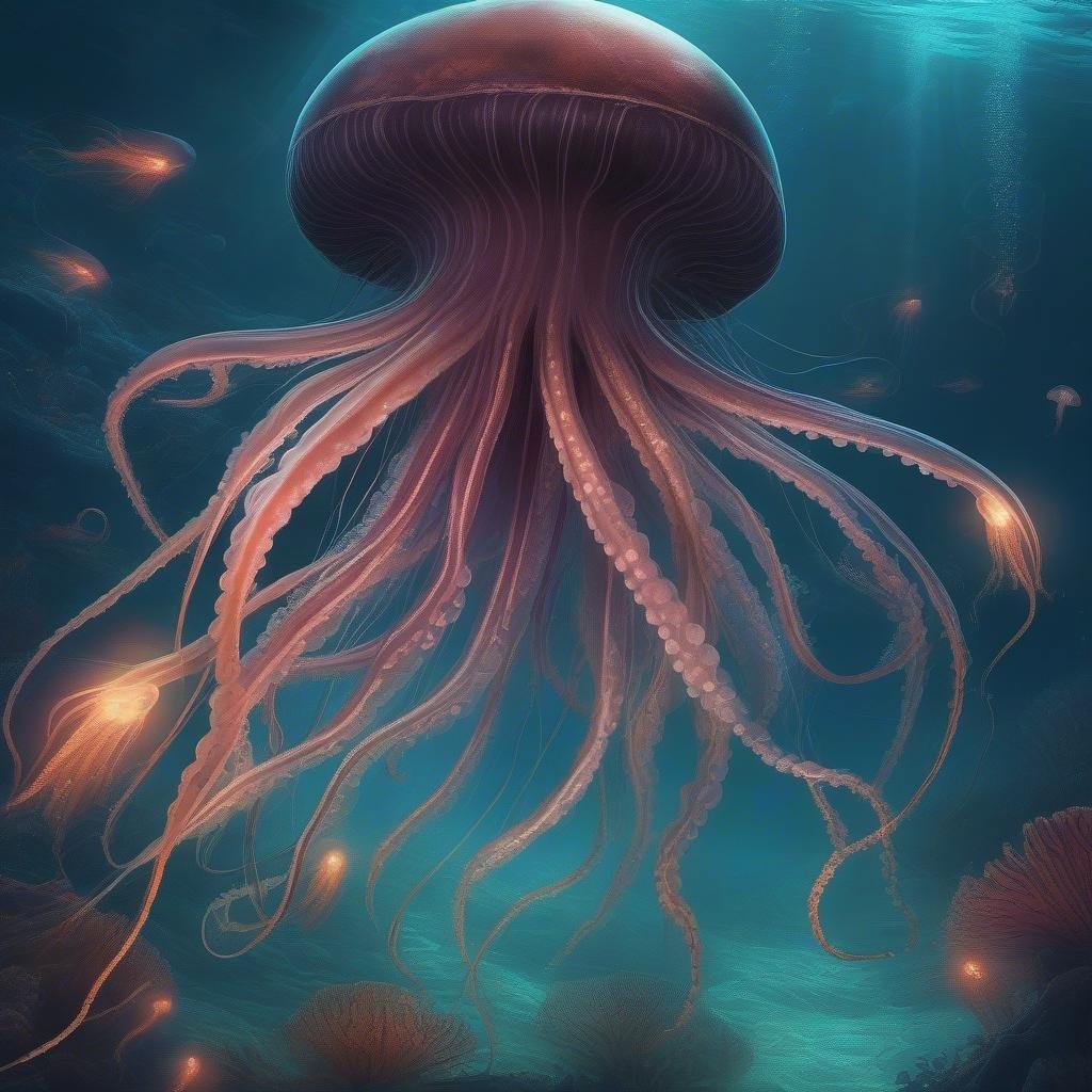 This stunning wallpaper features a majestic jellyfish swimming in the depths of the ocean, surrounded by the beauty of the underwater world.