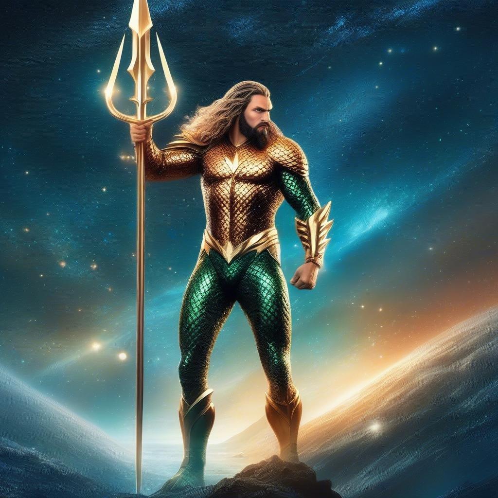 The iconic King of Atlantis, Aquaman, stands ready to defend the underwater kingdom. Embodying strength and wisdom, he is a protector for all the inhabitants of his domain.