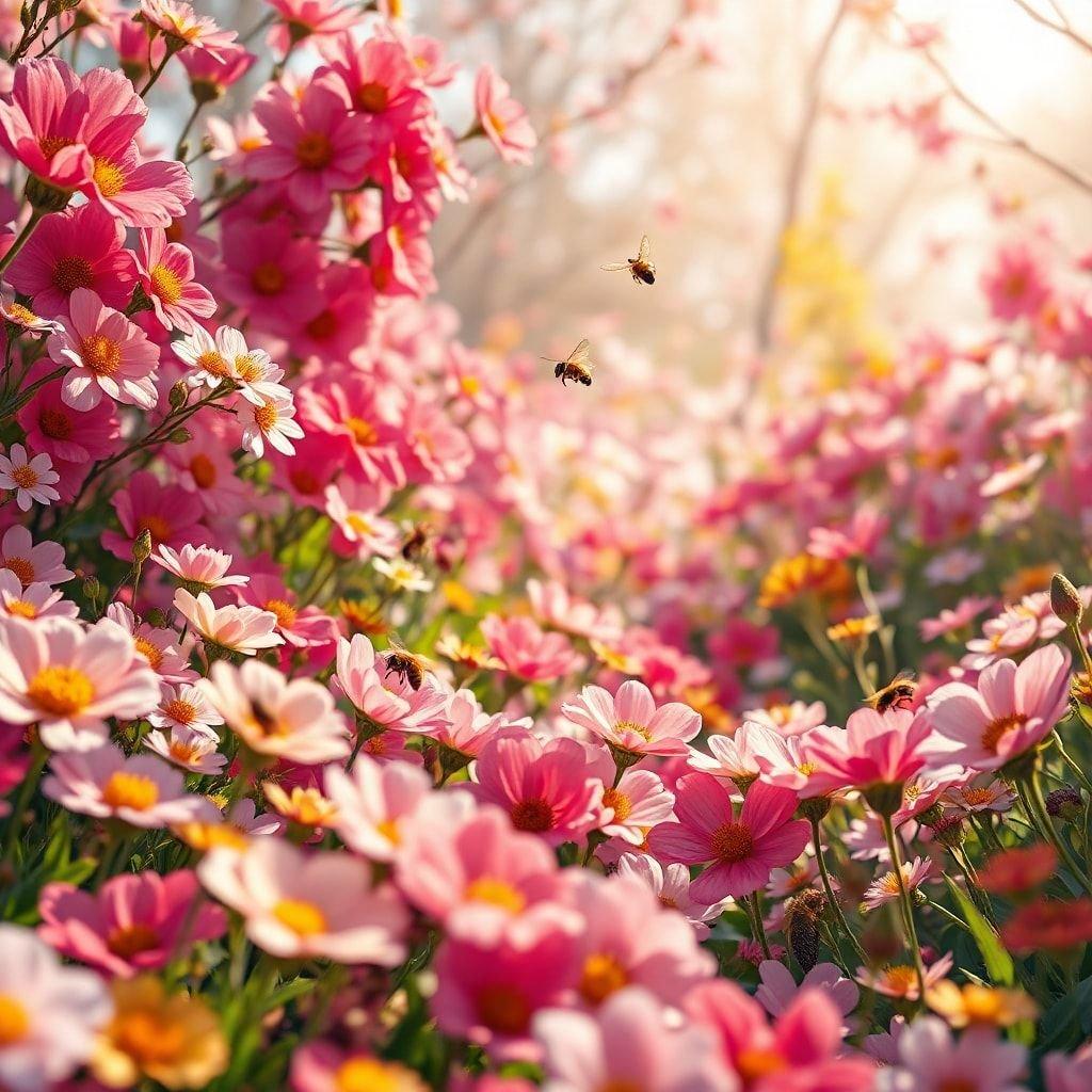 This beautiful wallpaper captures the essence of spring, with a stunning display of pink flowers in full bloom. The vibrant colors and delicate petals create a sense of serenity and tranquility, making it the perfect desktop or mobile wallpaper to brighten up your day.