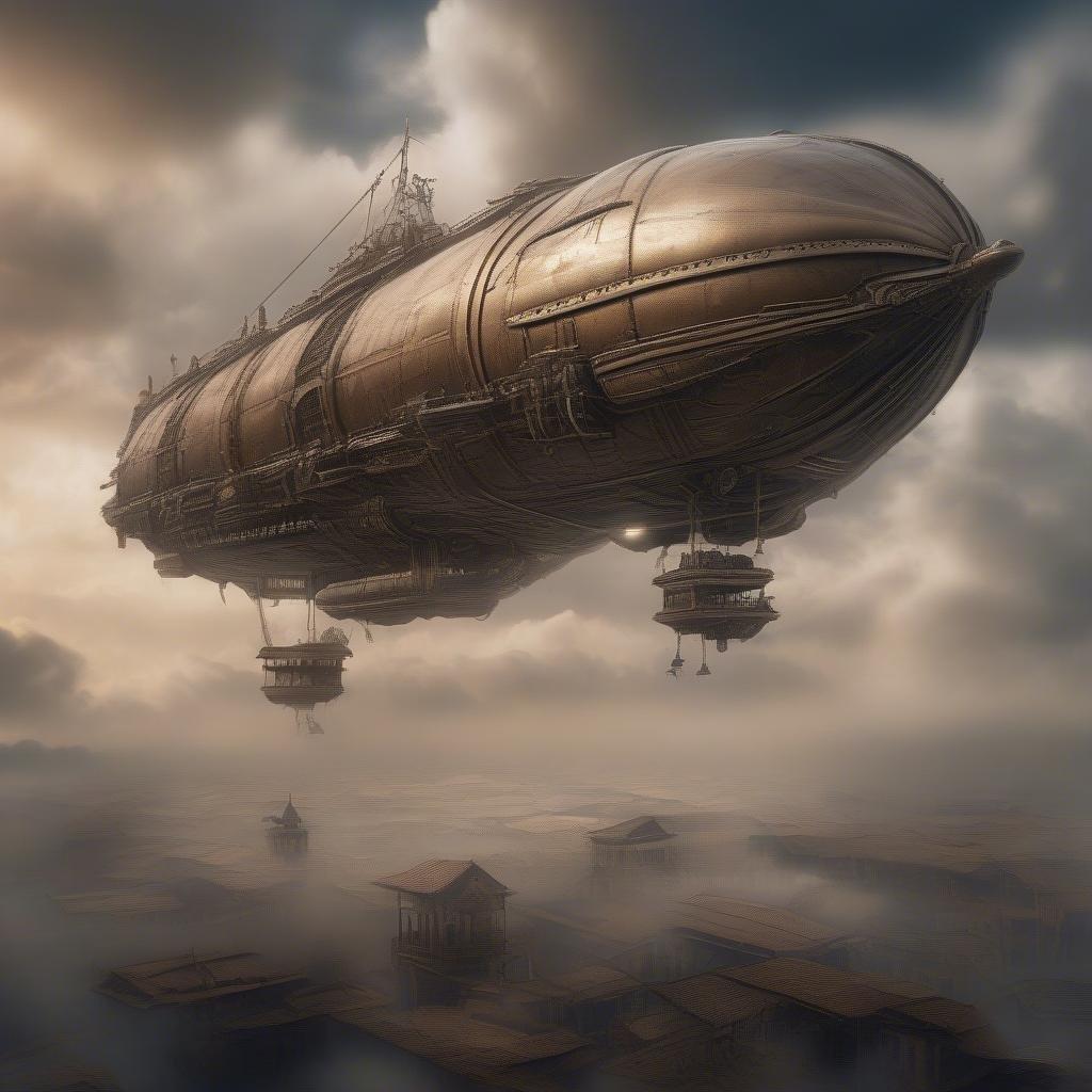 An adventurous sky sailing scene with a vintage airship.