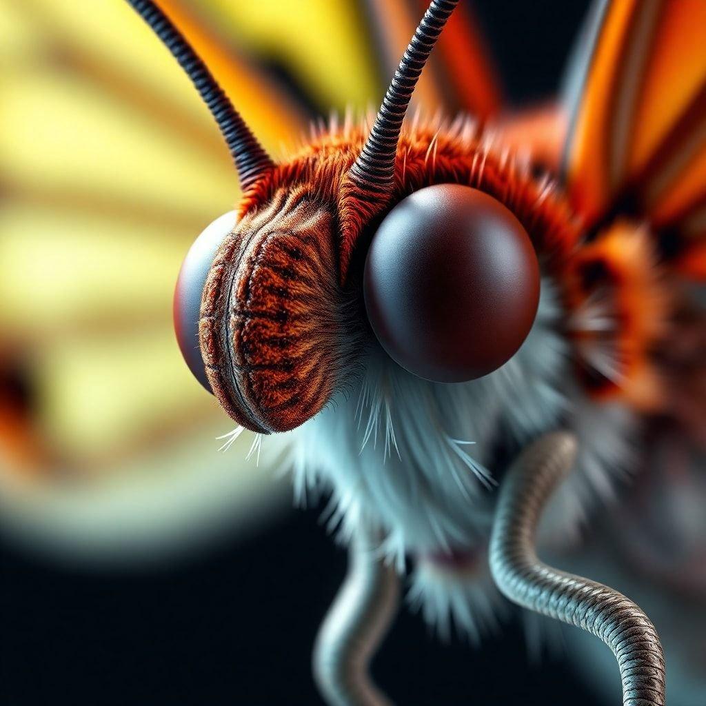 Experience the beauty of a stylized 3D art butterfly in full bloom against a stark black background. This digital illustration brings to life a captivating insect in a high-definition, richly colored depiction that will instantly transform your screen.