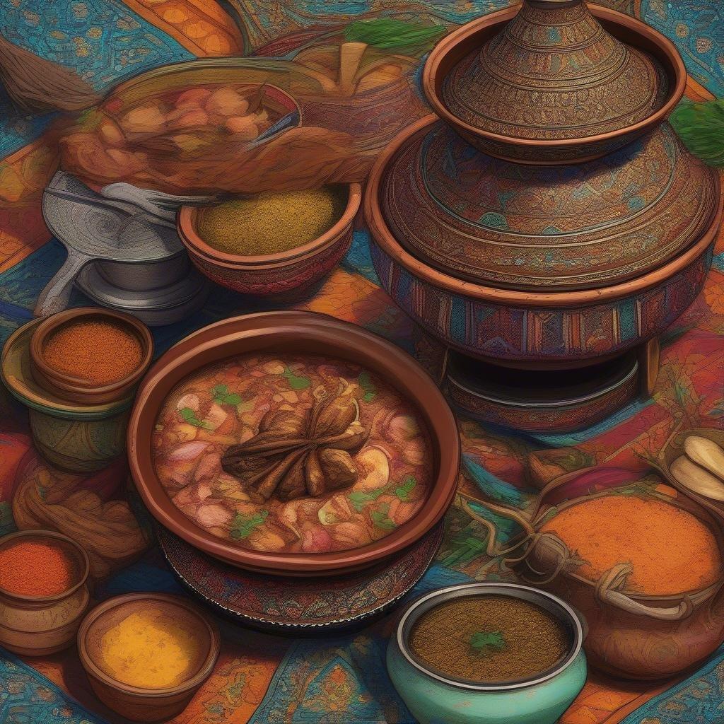 This image showcases a vibrant and inviting Moroccan food scene, perfect for desktop and mobile wallpapers.