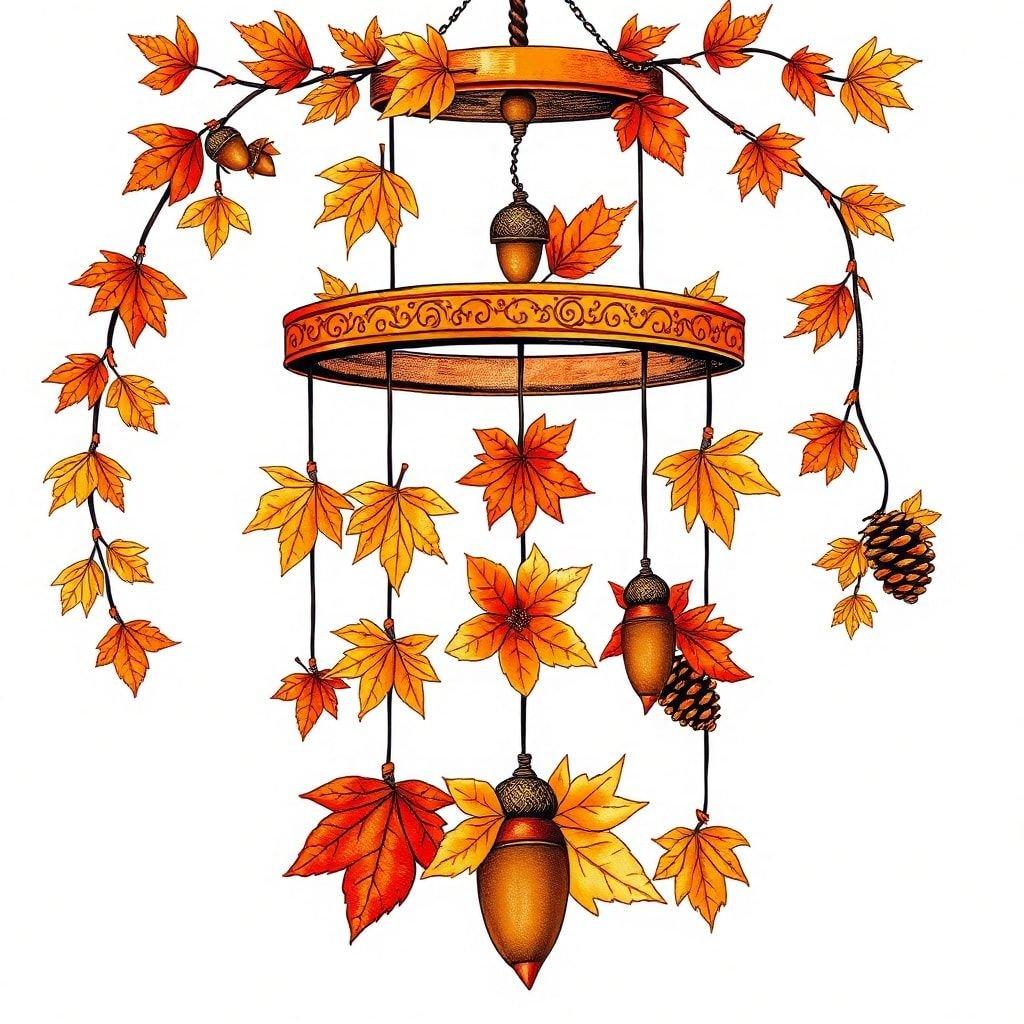 Bring the crisp autumn ambiance to your screens with this chime wallpaper adorned with fall foliage. Crafted in a hand-drawn illustration, it features golden chimes encircled by leaves and berries, a perfect decor for your holiday desktop or mobile device.