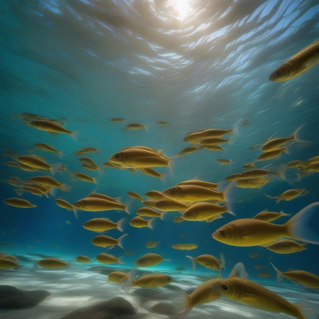 Dive into the vibrant world beneath the ocean's surface. Swim with schools of tropical fish, each one a splash of color against the deep blue backdrop.