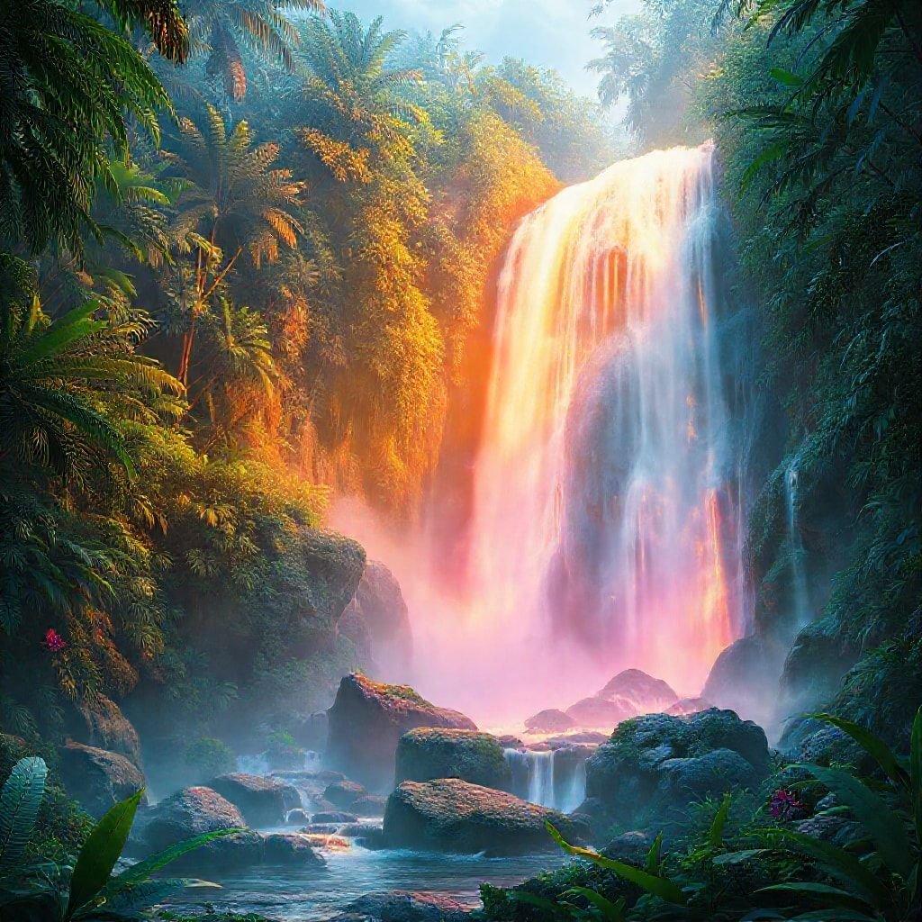 This fantasy waterfall wallpaper transports you to a world of enchantment and wonder. With its majestic waterfall and lush greenery, it's the perfect way to add a touch of magic to your desktop or mobile device.