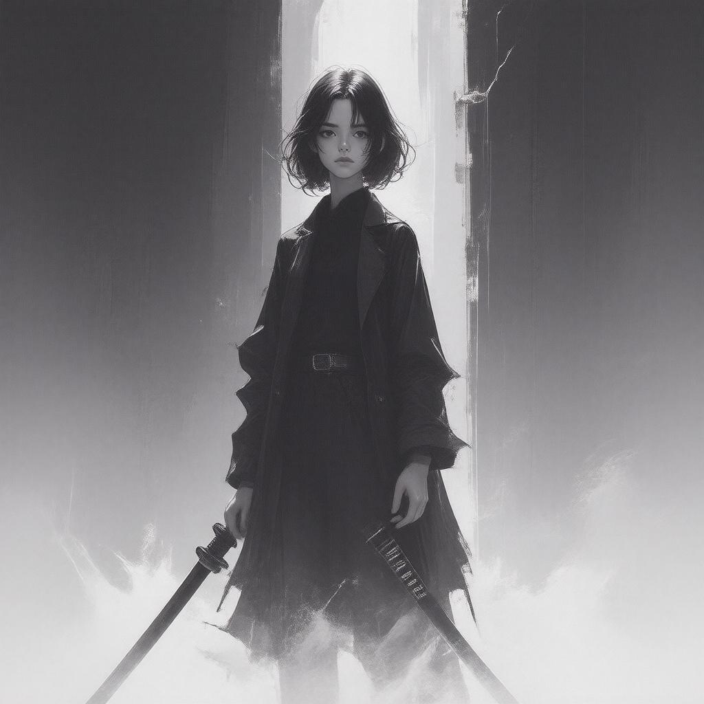 A dark and mysterious anime warrior stands tall, ready for battle. The warrior's determined gaze and gleaming katana make for a powerful and captivating image.