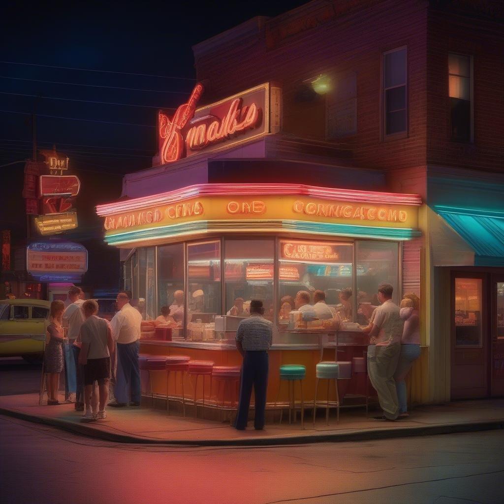 A cozy diner scene at night, perfect for a desktop or mobile wallpaper. The warm lighting and inviting atmosphere make it a great choice for anyone who loves food and drink.