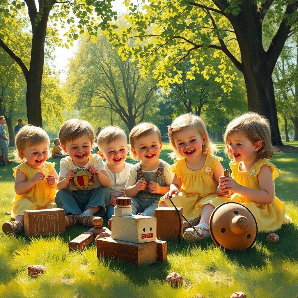 A nostalgic scene of children playing with vintage toys, evoking memories of a bygone era.