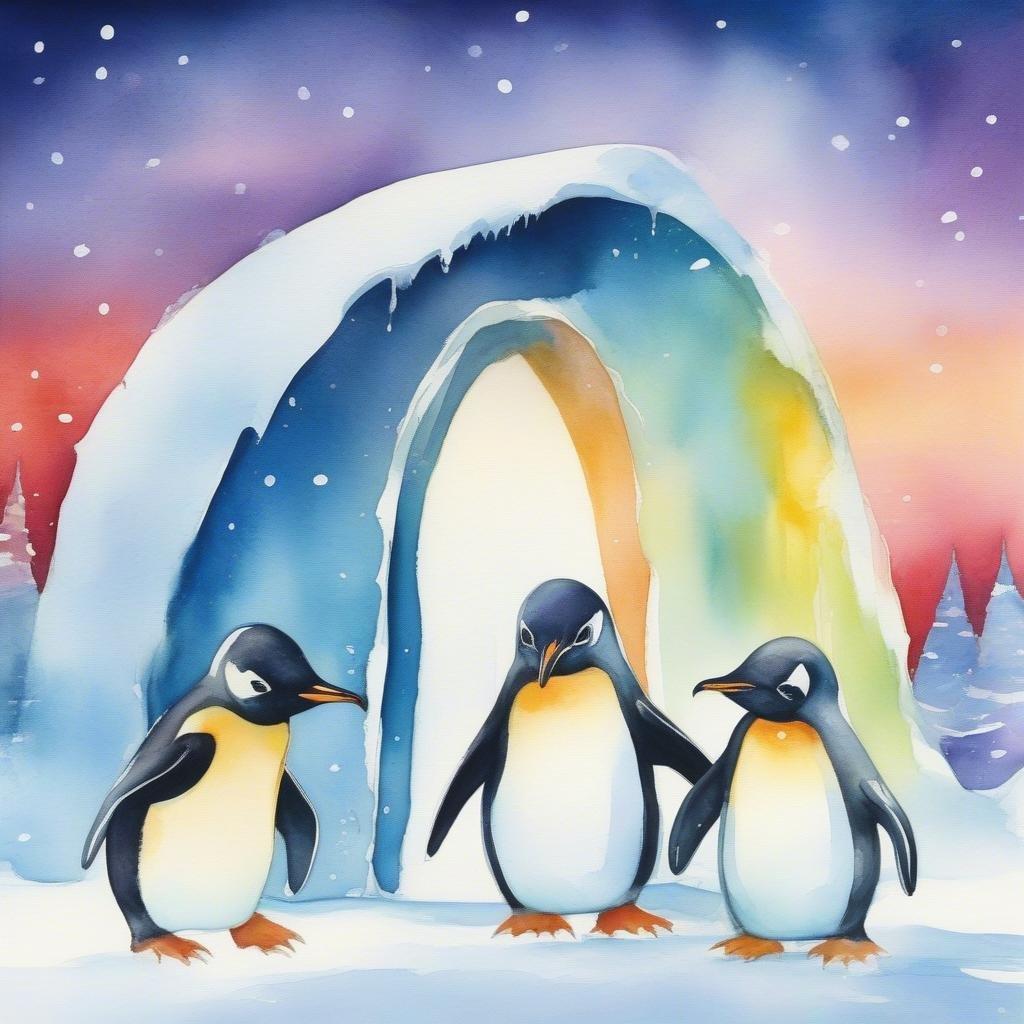 This festive winter wallpaper features a group of cute penguins standing in front of a rainbow, creating a fun and playful scene. The penguins are dressed in their winter attire, complete with scarves and hats, and are surrounded by snowflakes and snow-covered trees. The rainbow adds a pop of color to the otherwise monochromatic winter scene, making it a great choice for anyone looking to add some festive cheer to their desktop or mobile device.