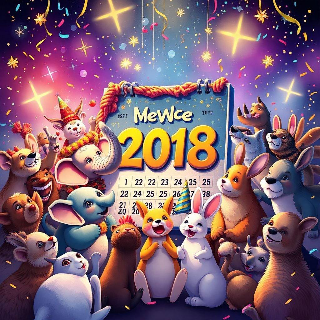 Welcome in the new year with these adorable characters celebrating in style. A delightful scene to bring joy and good cheer for the coming year.