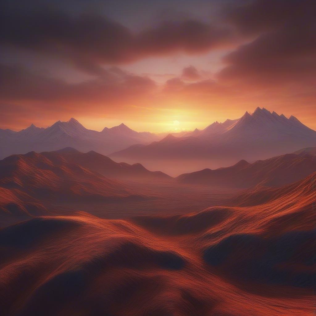 Celebrate the New Year with this breathtaking view of red desert sands leading up to a majestic mountain range under the radiant glow of a sunrise. This stunning wallpaper image is perfect for desktop and mobile use, capturing the essence of freedom and adventure.