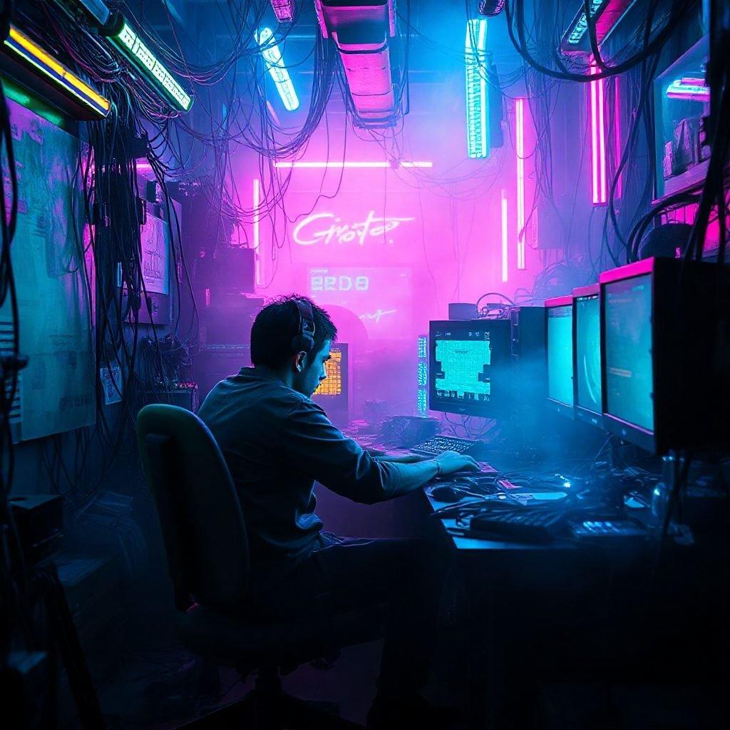 Experience the thrill of cyber-hacking amidst a neon glow. In this digital jungle, every keystroke could be your next breakthrough or your last act.