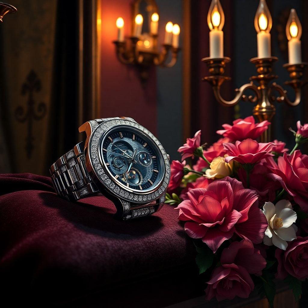 This luxurious timepiece exudes elegance and sophistication, perfect for anyone who appreciates the finer things in life. Its sparkling diamond accents catch the light just so, while the rich blue face adds a touch of color that's both bold and refined. It's a piece that pairs well with any number of ensembles, from black-tie events to casual weekend outings.