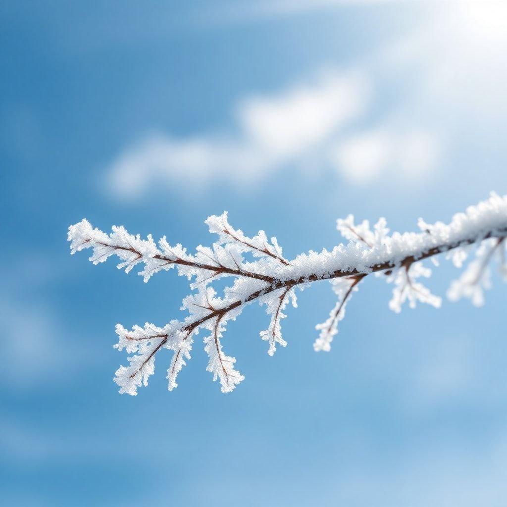 This minimalist wallpaper features a serene snowy branch against a clean white background, perfect for adding a touch of winter wonderland to your desktop or mobile device.