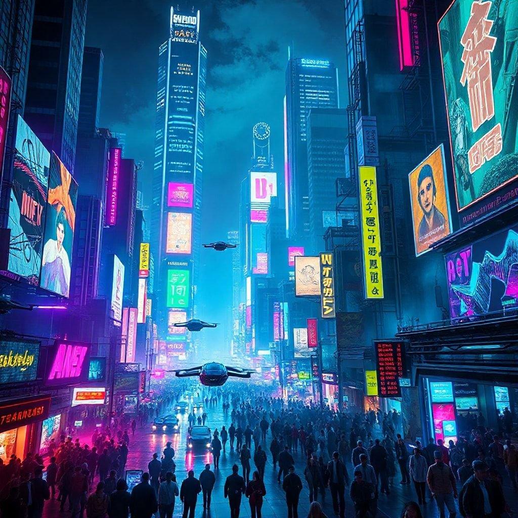 This 3D art wallpaper showcases a futuristic cityscape with towering skyscrapers and flying cars, giving a glimpse into a world where technology and urbanization coexist.