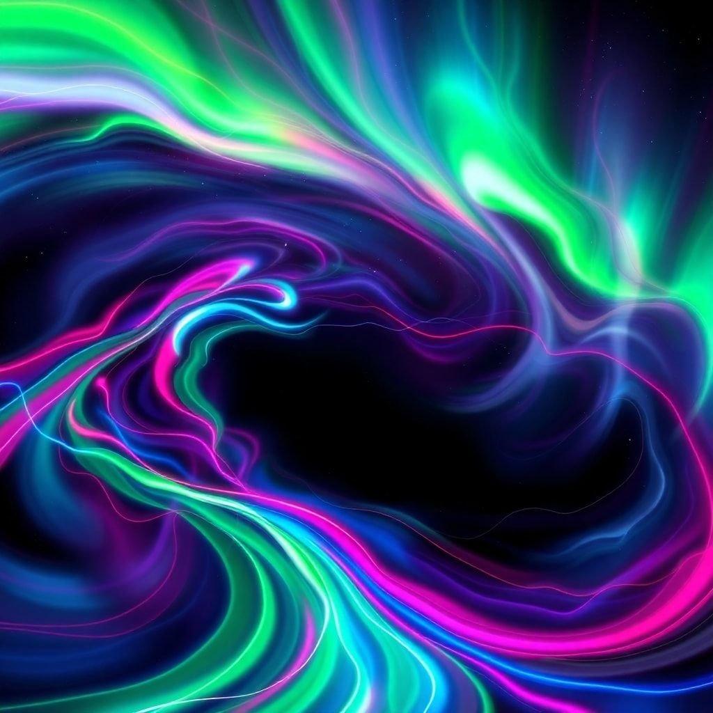 Experimente a vibrante energia da aura intergaláctica com tons de magenta, índigo e neon. Arte abstrata para contemplação e encantamento de desktop.