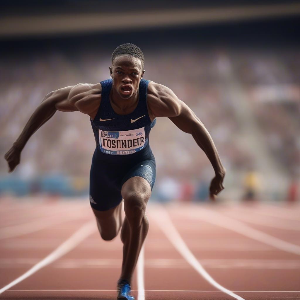 Athlete showcasing strength and speed on the track, competing against the clock.