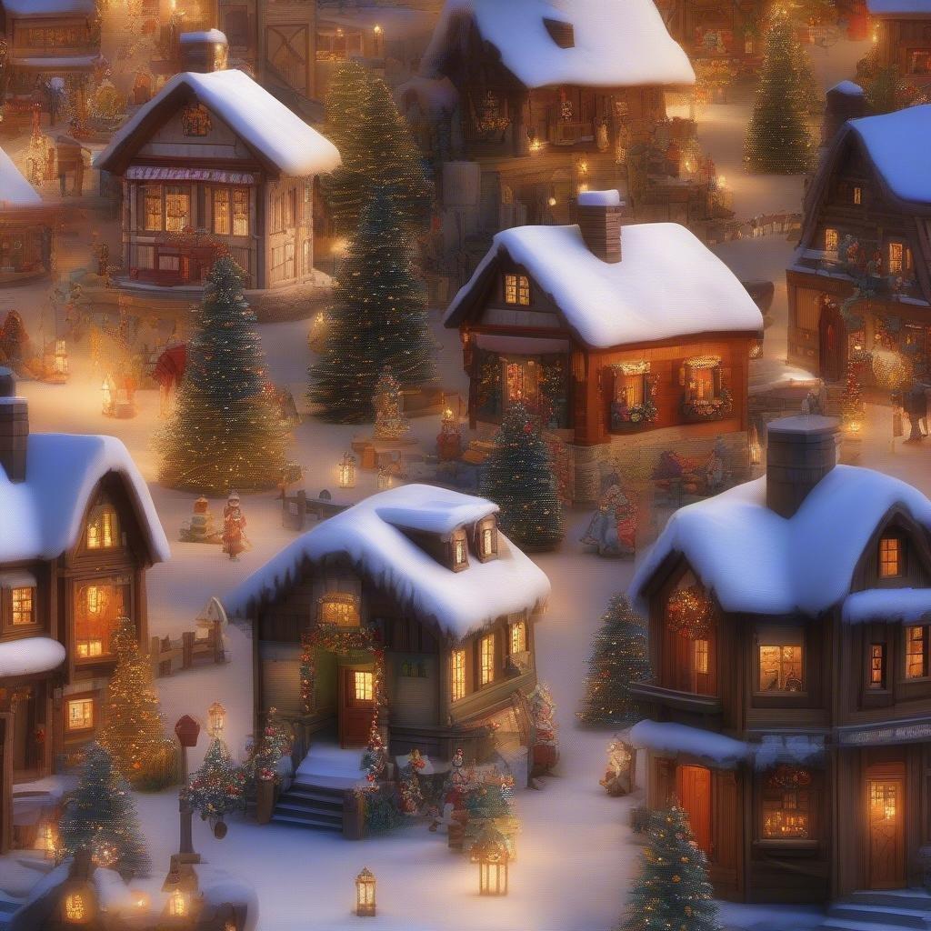 This festive winter wallpaper captures the essence of a peaceful holiday season in a quaint village. The snow-covered houses, twinkling lights, and joyful decorations evoke a sense of warmth and togetherness, making it the perfect backdrop for your desktop or mobile device.