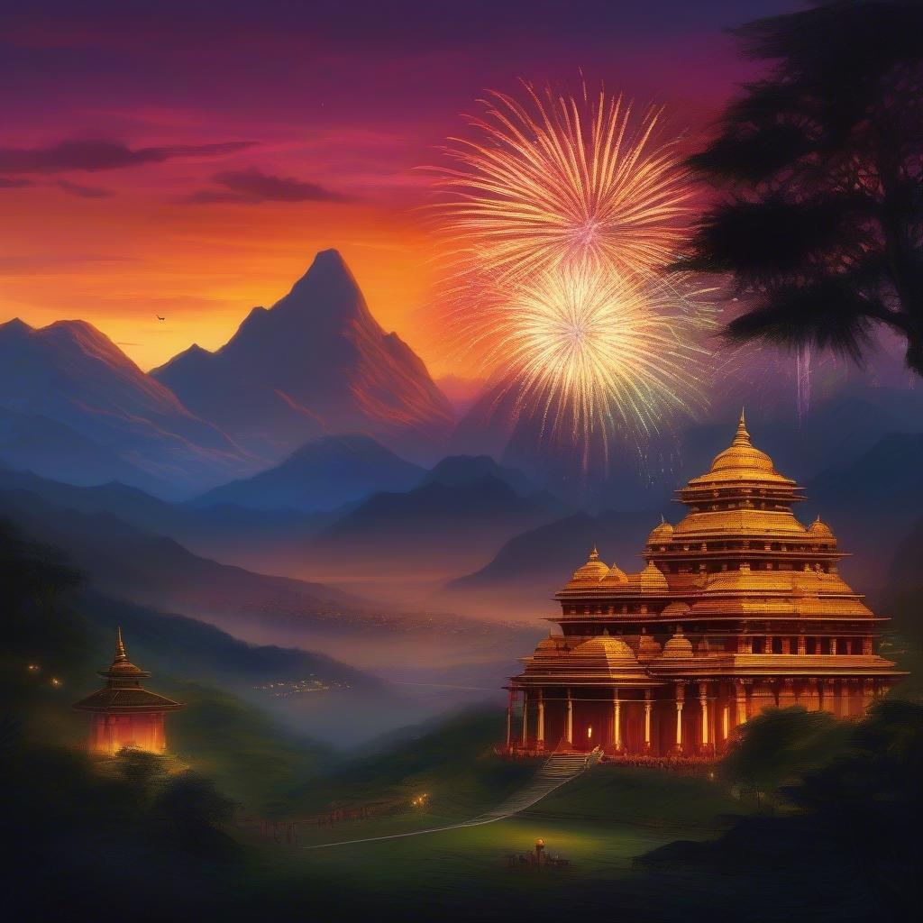 Este hermoso fondo de pantalla captura la esencia de Diwali, el festival de las luces, con una impresionante imagen de un templo y fuegos artificiales. Los colores vibrantes y los intrincados detalles del templo se complementan perfectamente con el deslumbrante espectáculo de fuegos artificiales en el cielo, creando una escena verdaderamente impresionante.