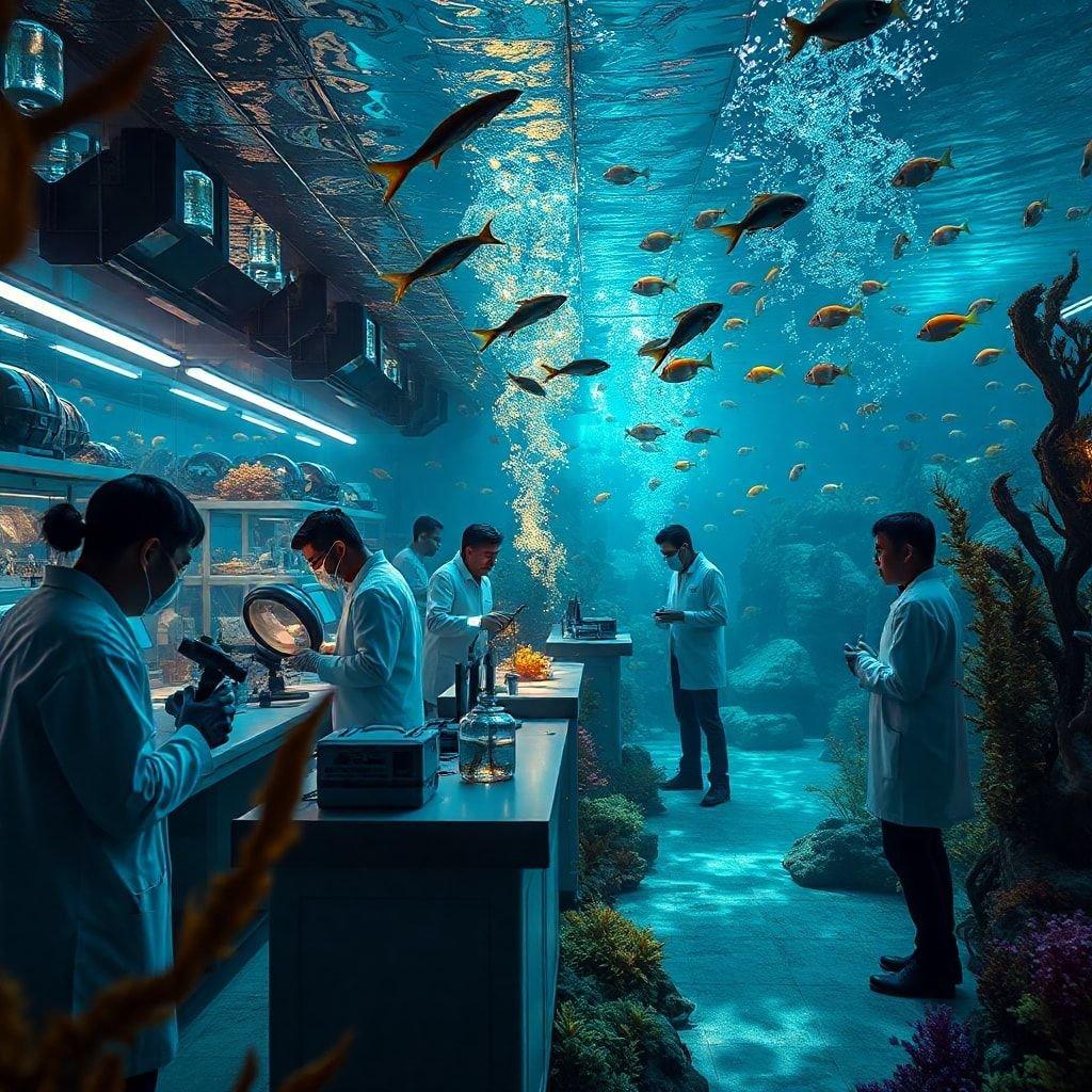 Dive into the depths of scientific discovery with this stunning wallpaper featuring an underwater lab. The lab's sleek design and state-of-the-art equipment are perfectly complemented by the vibrant colors and diverse marine life of the ocean floor. This image is perfect for anyone who loves the ocean and is fascinated by the wonders of the deep.