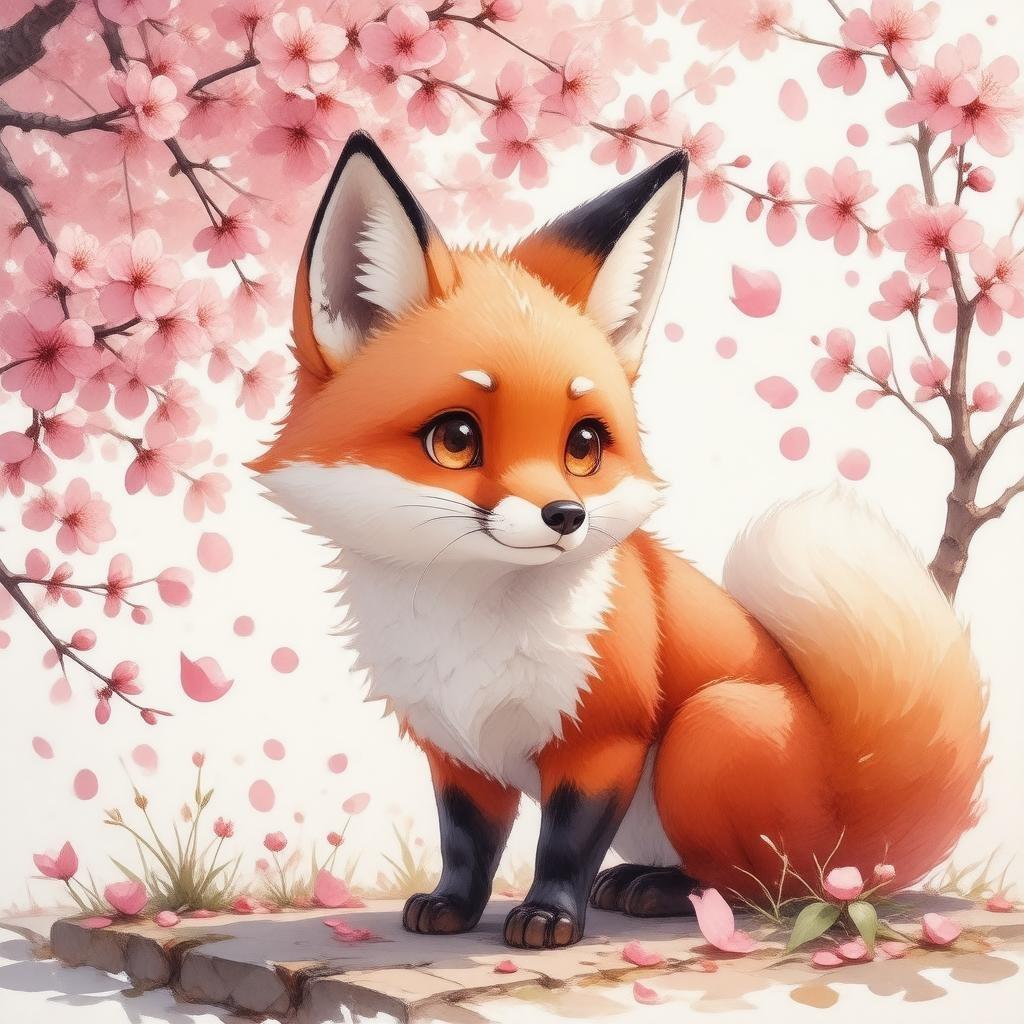 Fügen Sie Ihrem Desktop oder Mobilgerät mit diesem atemberaubenden Fuchs-Hintergrundbild einen Hauch von Anime-Magie hinzu, das einen lebhaften orange-gelben Fuchs inmitten eines rosa blühenden Baumes zeigt.