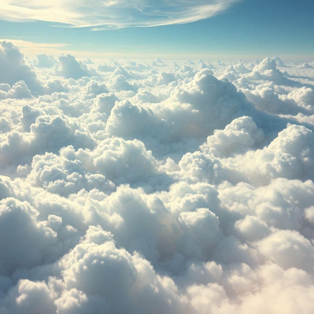 Une vue surréaliste d'en haut, où le ciel rencontre les nuages dans un spectacle envoûtant de douceur blanche.