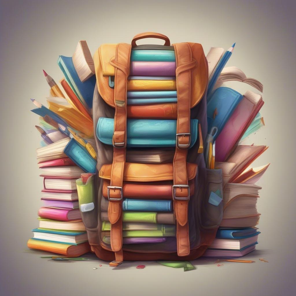 Get ready for the new school year with this vibrant wallpaper featuring a stack of books and school supplies.