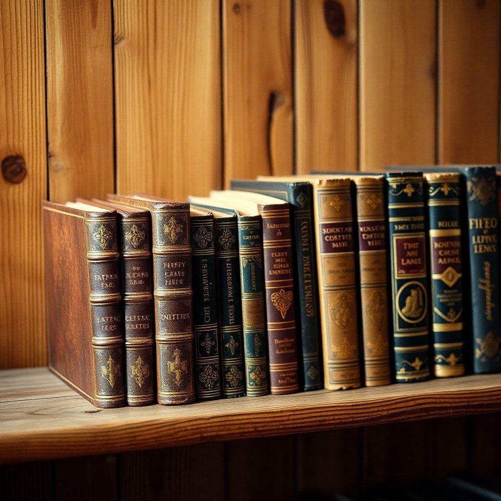 Libros vintage en un entorno minimalista, con un enfoque en la simplicidad y elegancia de la literatura clásica.