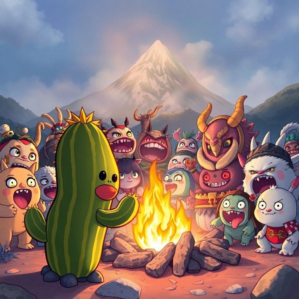 Get ready to be mesmerized by this stunning anime-style illustration of mythical yokai creatures gathered around a bonfire, set against the breathtaking backdrop of a misty mountain range. The vibrant colors and intricate details bring the scene to life, making it a perfect wallpaper for your desktop or mobile device.